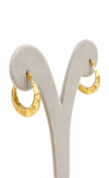 18K Gold Textured Hoop Earrings for Women.