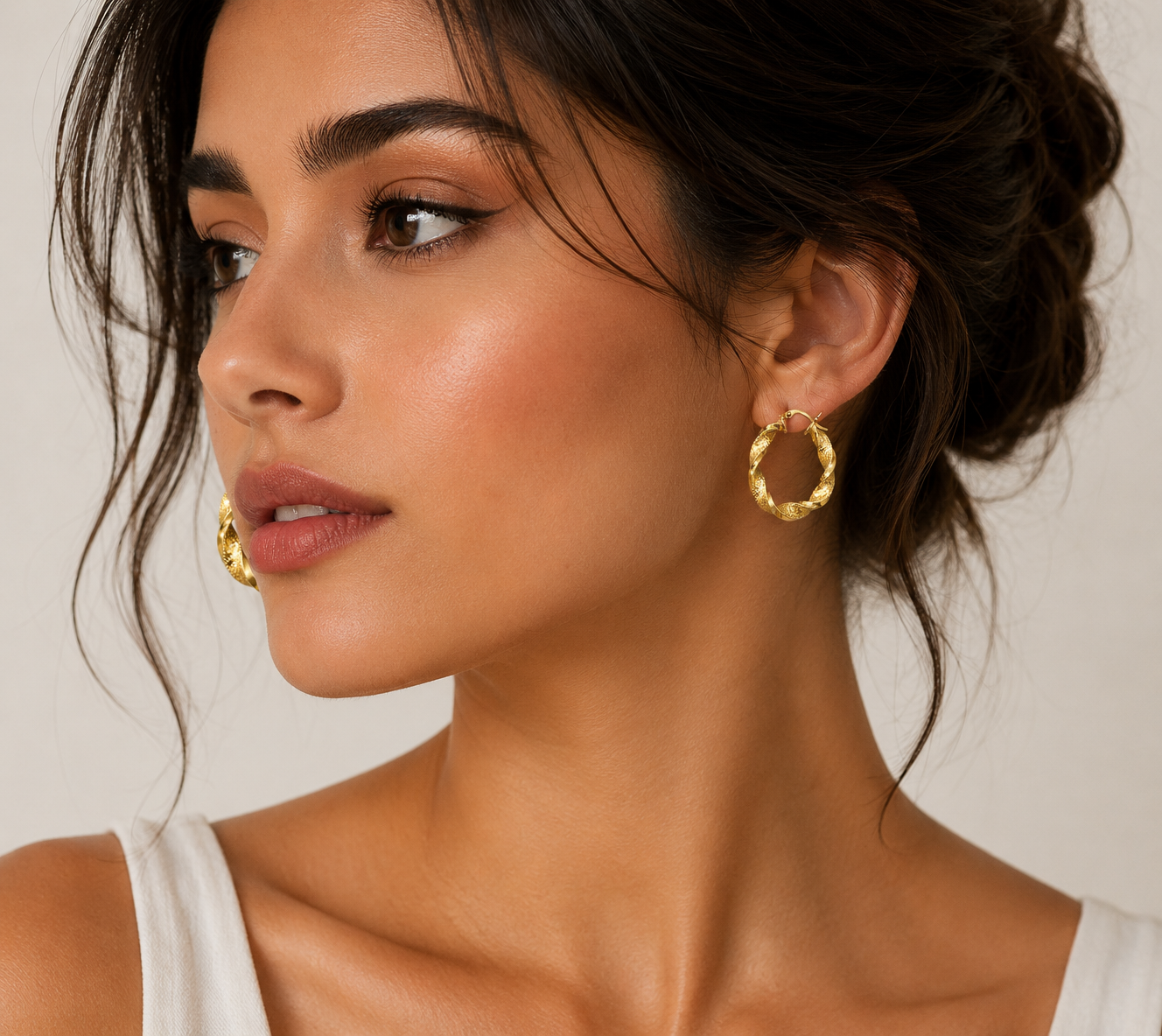 18K Gold Twisted Hoop Earrings for Women.