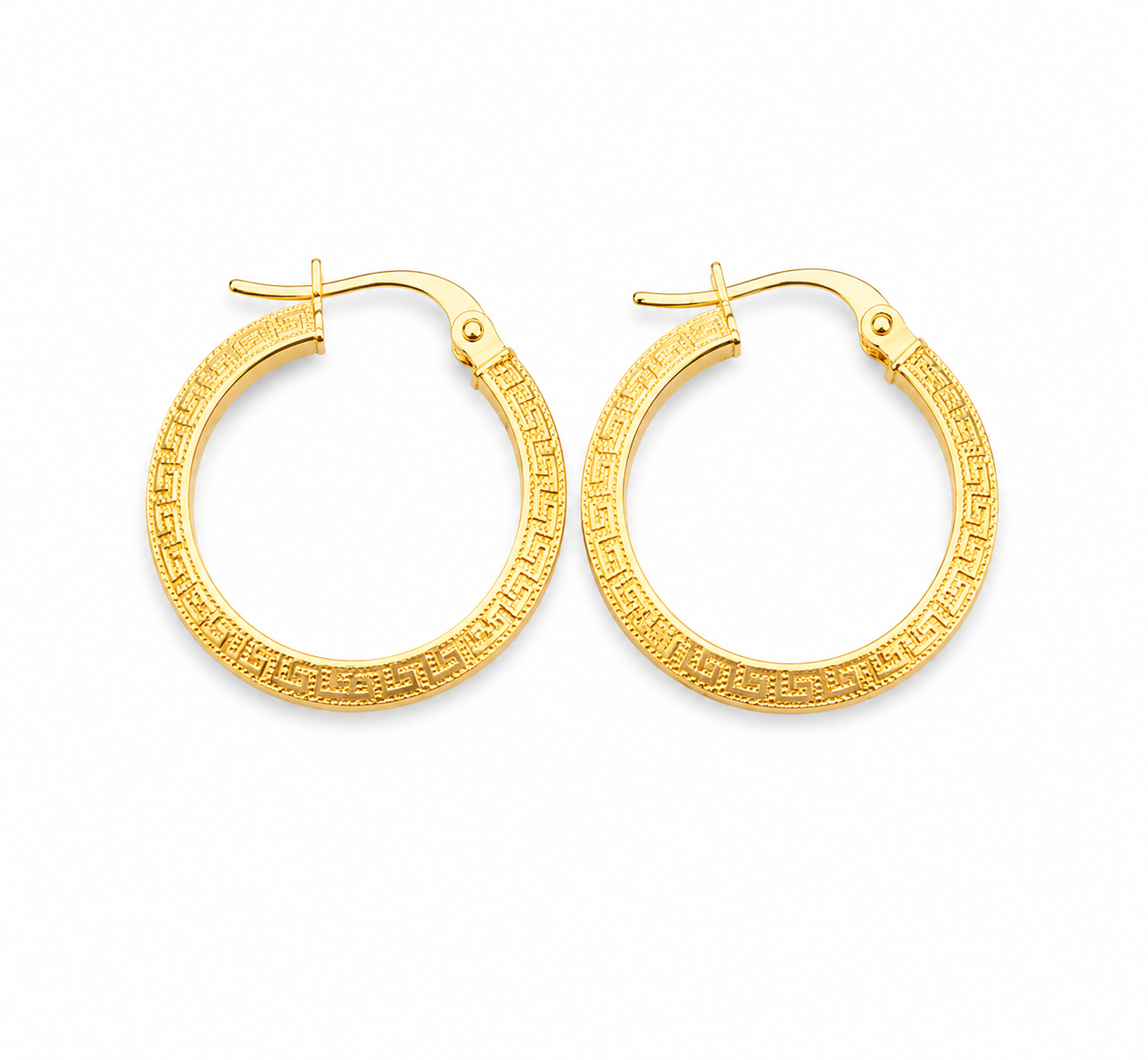 18K Gold Greek Key Hoop Earrings for Women.