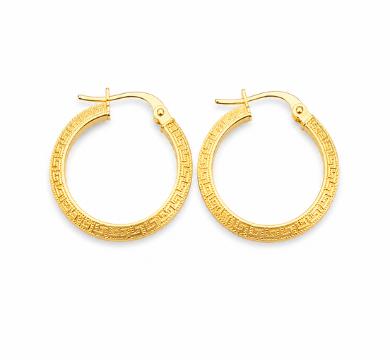 18K Gold Greek Key Hoop Earrings for Women.
