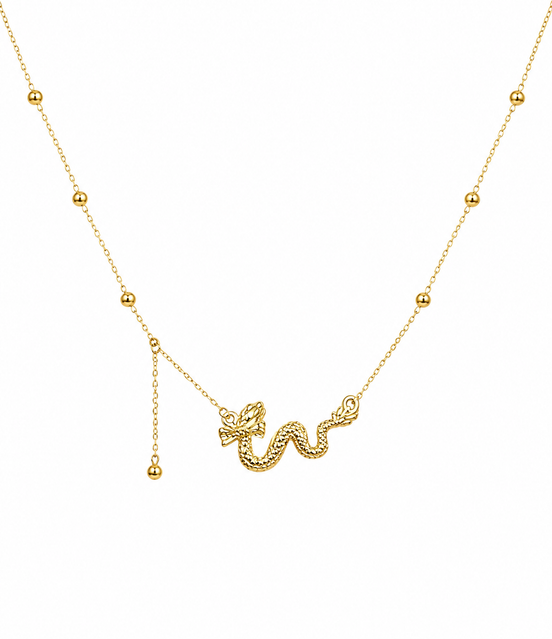 18K Gold Snake Pendant Necklace for Women.