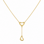 18K Gold Double Heart Drop Necklace for Women.