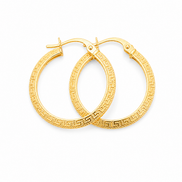 18K Gold Greek Key Hoop Earrings for Women.