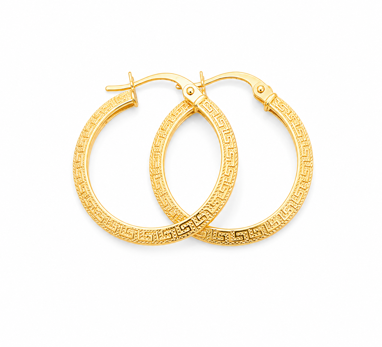 18K Gold Greek Key Hoop Earrings for Women.