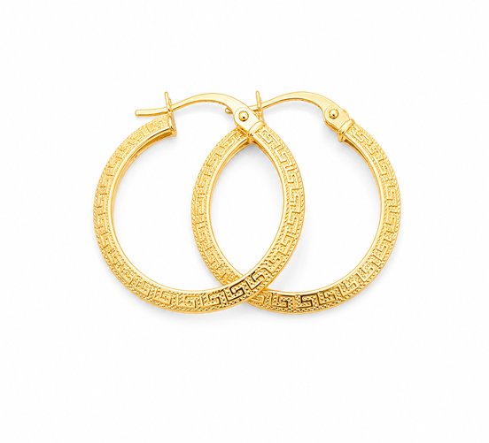 18K Gold Greek Key Hoop Earrings for Women.