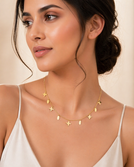 18K Gold Butterfly Charm Necklace for Women – Dainty Layering Chain with Dangling Charms, Elegant Minimal Jewelry Gift.