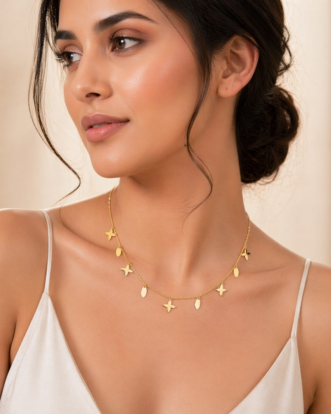 18K Gold Butterfly Charm Necklace for Women – Dainty Layering Chain with Dangling Charms, Elegant Minimal Jewelry Gift.