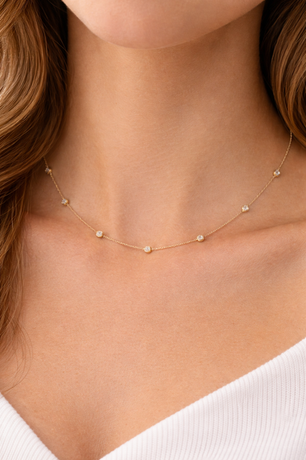 18K Gold  Diamond Stone Necklace.