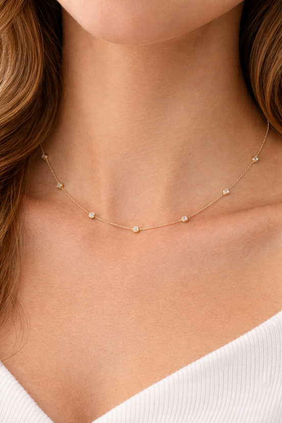 18K Gold  Diamond Stone Necklace.