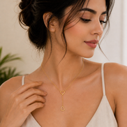 18K Gold Double Heart Drop Necklace for Women.