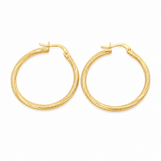 18K Gold Textured Hoop Earrings for Women.