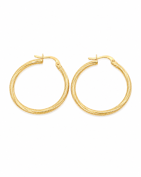 18K Gold Textured Hoop Earrings for Women.
