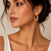 18K Gold Textured Hoop Earrings for Women.