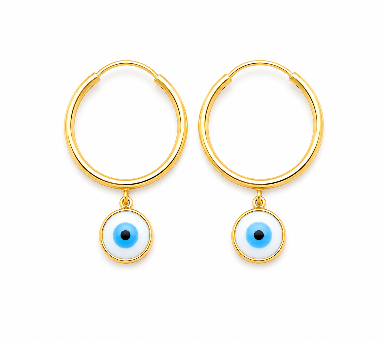 18K Gold Evil Eye Hoop Earrings for Women.