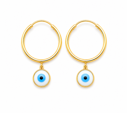 18K Gold Evil Eye Hoop Earrings for Women.