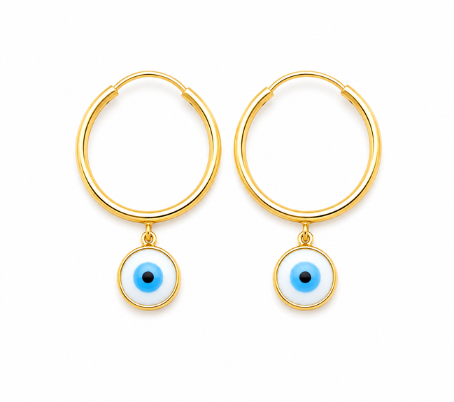 18K Gold Evil Eye Hoop Earrings for Women.
