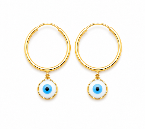 18K Gold Evil Eye Hoop Earrings for Women.