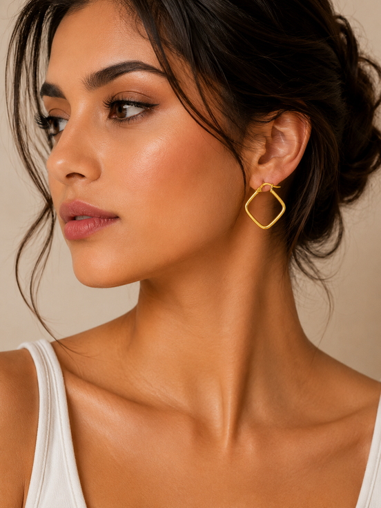 18K Gold Geometric Hoop Earrings for Women.