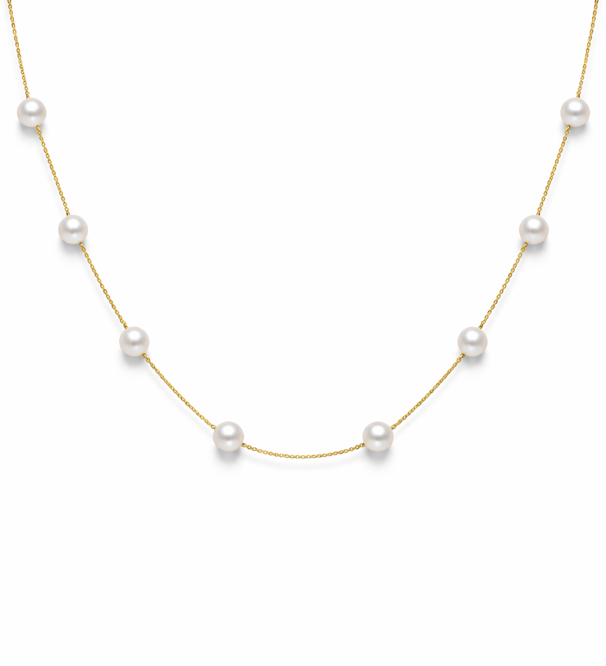 18K Gold Pearl Station Necklace.