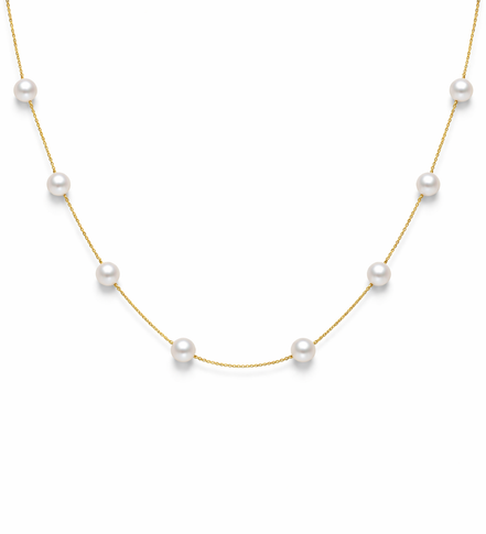 18K Gold Pearl Station Necklace.