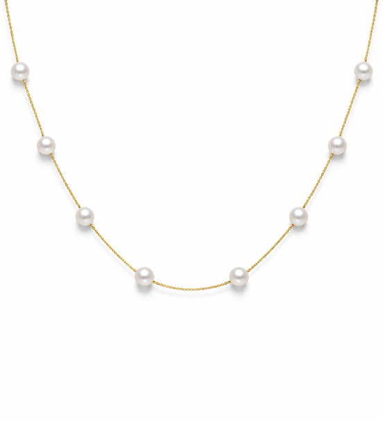 18K Gold Pearl Station Necklace.