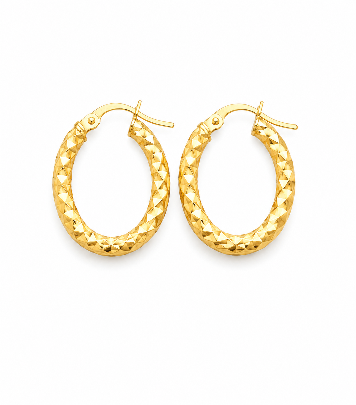 18K Gold Diamond - cut oval hoop earrings for Women.