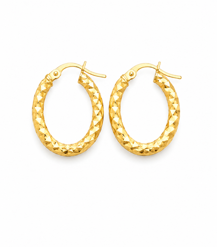 18K Gold Diamond - cut oval hoop earrings for Women.