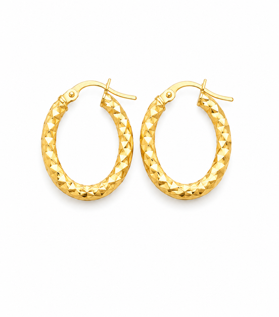 18K Gold Diamond - cut oval hoop earrings for Women.