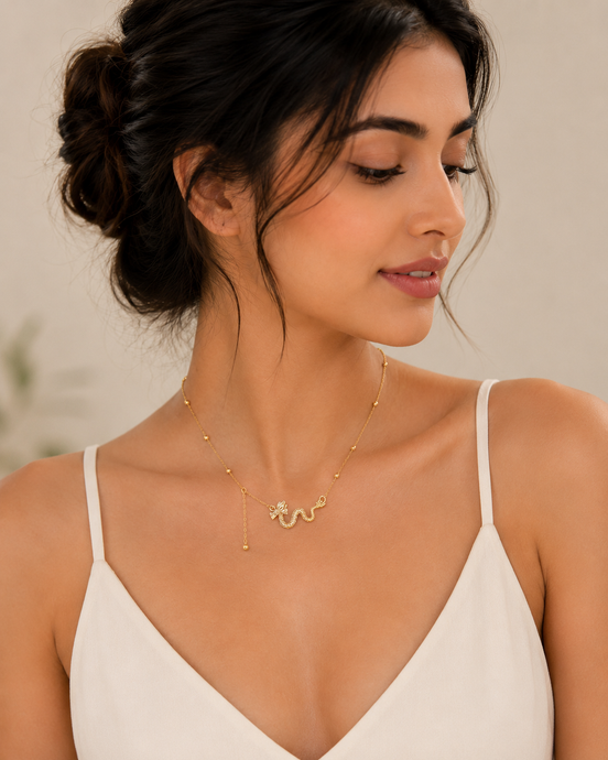 18K Gold Snake Pendant Necklace for Women.