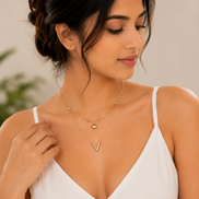 18K Gold Heart Charm Necklace for Women.
