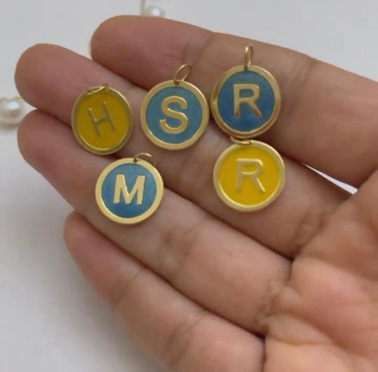 18K Gold letter pendant with color - navidjewellery